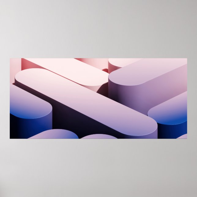 Poster Mínimo de fundo de matiz abstrato. Azul e rosa (Frente)