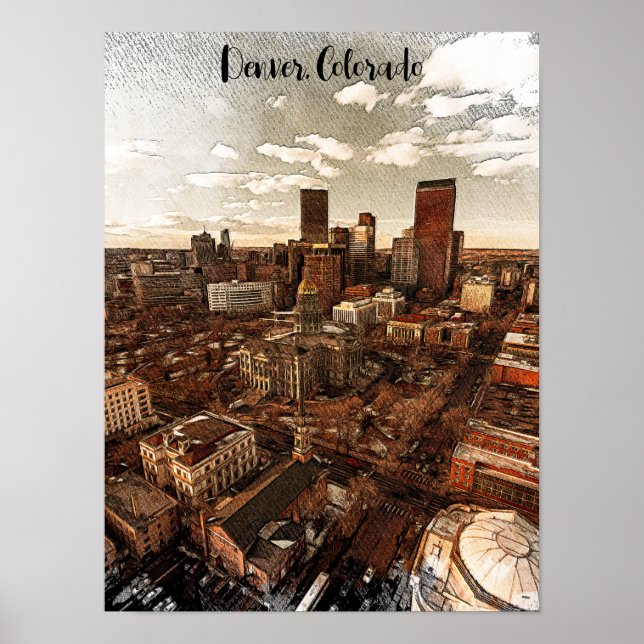 Poster Mínimo Denver Colorado Skyline (Frente)