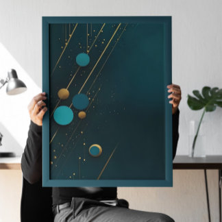 Poster Mínimo Dourado Abstrato de Teal Escuro