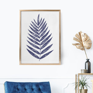 Poster Mínimo Fern Palm Deixa Marinho Arte Azul