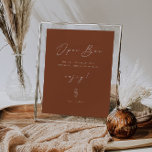Poster Mínimo Funny Laranja Queimado Sinal de Bar Aberto<br><div class="desc">Mínimo de Leaf Funny Orange Terracotta Sinal de Bar Aberto,  Minimalista Funesto Aberto Laranja Queimada Sinal de Bar Terracotta Minimalista Queimada Laranja Minimalista Queimada Terracotta Drinks Bar Menu,  Sinal de Bar Moderno de Casamento Minimalista,  Menu Bebidas mesas de Casamento Álcool</div>