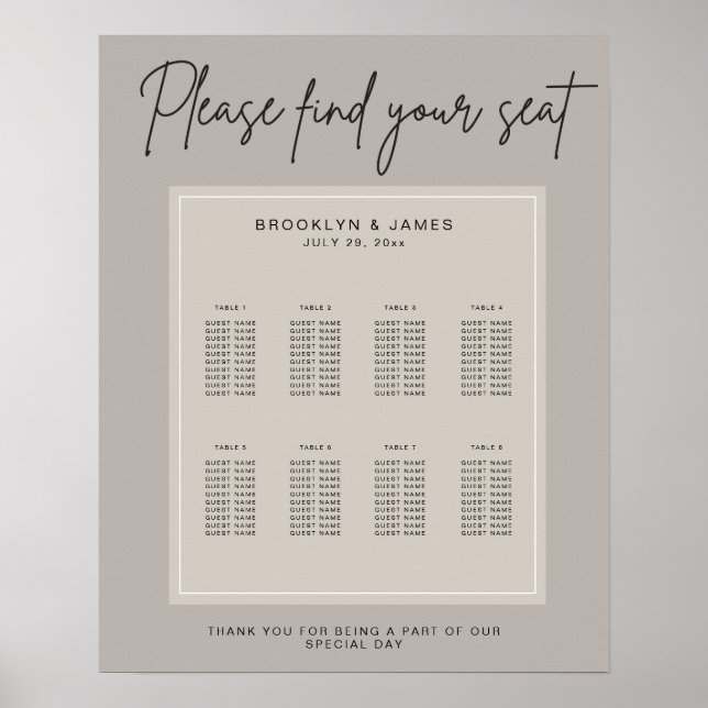 Poster Mínimo Gráfico de Assentos de Casamento Encontre s (Frente)