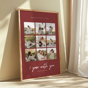 Poster Mínimo Vermelho Escuro 1º Aniversário Casamento 9-