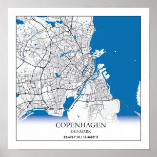 Poster Mínimo Viagem de Mapa da Cidade de Copenhaga