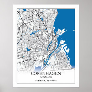 Poster Mínimo Viagem de Mapa da Cidade de Copenhaga