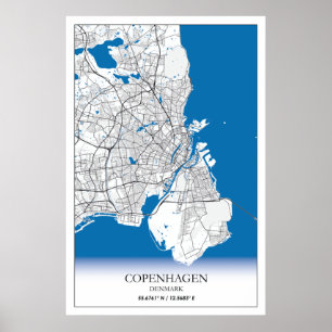 Poster Mínimo Viagem de Mapa da Cidade de Copenhaga
