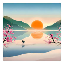 Mínimo Zen Sunrise Lake Stretch Canvas Print