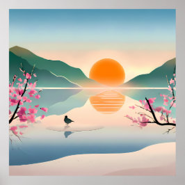 Poster Mínimo Zen Sunrise Lake Stretch Canvas Print