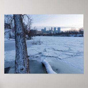 Poster minneapolis - linha do horizonte e rio Mississippi