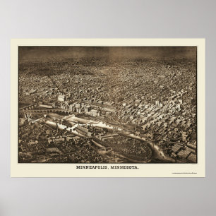 Pôster Minneapolis, mapa panorâmico do manganês - 1885