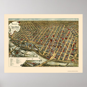 Pôster Minneapolis, mapa panorâmico do manganês - 1891