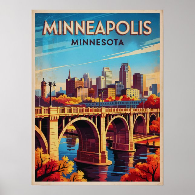 Poster Minneapolis Minnesota Retro Skyline Art (Frente)