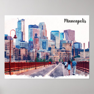 Poster Minneapolis Minnesota Skyline City View