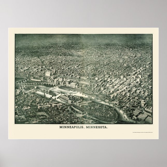 Pôster Minneapolis, MN Panoramic Map - 1879 (Frente)