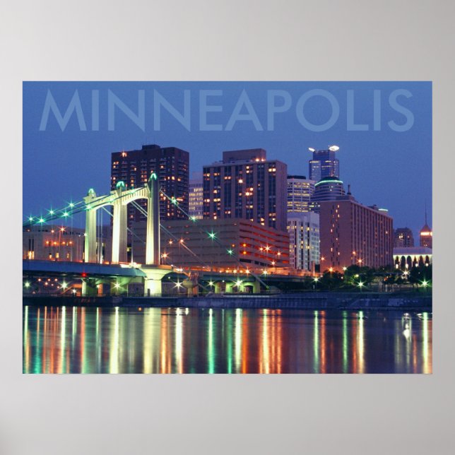 Poster Minneapolis Skyline à noite (Frente)
