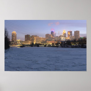 Poster minneapolis skyline e rio mississippi congelado