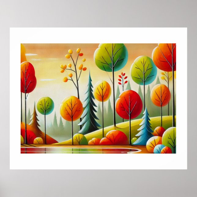 Poster Minnesota Autumn Forest e Lake (Frente)