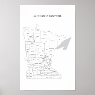 Poster Minnesota Counties mapeia com nomes de condados
