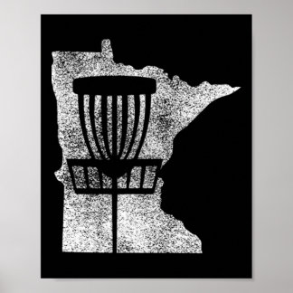 Poster Minnesota Disc Golf State With Basket Distressed G