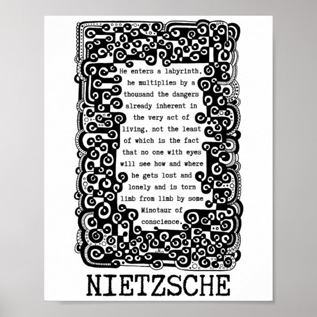 Poster Minotauro da consciência, citação de Nietzsche (Frente)