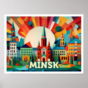 Poster Minsk Belarus Viagem artística colorida