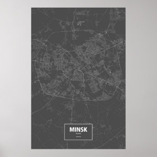 Pôster Minsk, Bielorrússia (branco no preto)