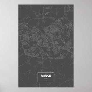 Pôster Minsk, Bielorrússia (branco no preto)
