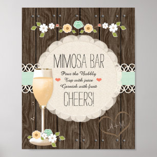 Poster Mint Boho Rustic Weding Chá de panela Mimosa Bar