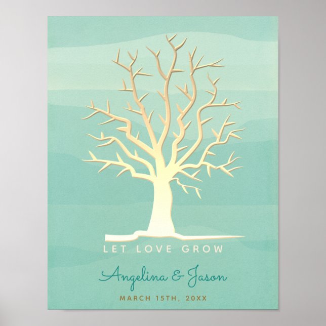 Poster Mint Fingerprint Tree Weding Guest Book (Frente)