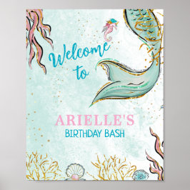 Poster Mint Glitter Mermaid tail under the sea Welcome