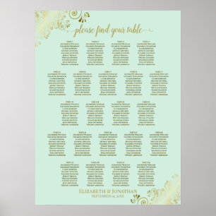 Poster Mint Green & Dourado 22 Gráfico de Casamento de M