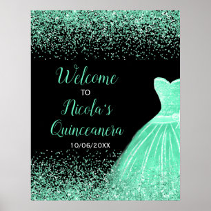 Poster Mint Green Dress Faux Glitter Quinceanera Bem-vind