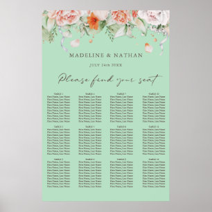 Poster Mint Green & Floral Wedding Gráfico
