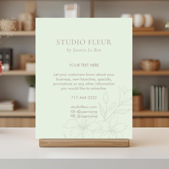 Poster Mint Green | Promocional de Texto Floral Chic (Criador carregado)