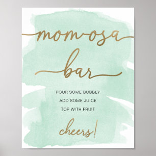 Poster Mint Green Watercolor, Dourado Sinal de Bar Mãe-os