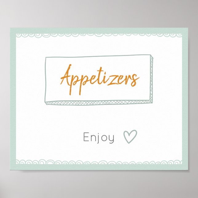 Poster Mint Minimalist Doodle Appetizer Party Sign (Frente)