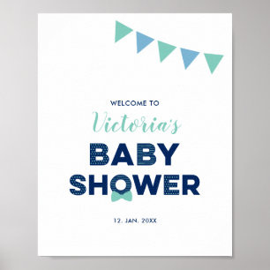 Poster Mint & Navy   Placa de Boas-Vindas para Chá de Beb