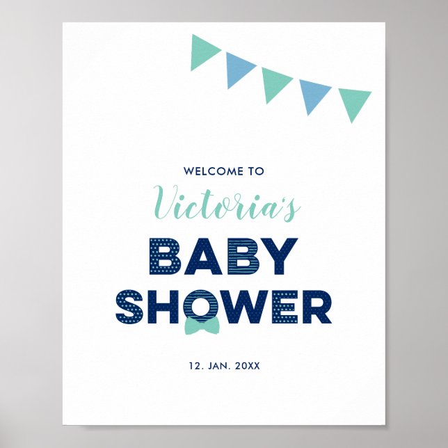Poster Mint & Navy | Placa de Boas-Vindas para Chá de Beb (Frente)