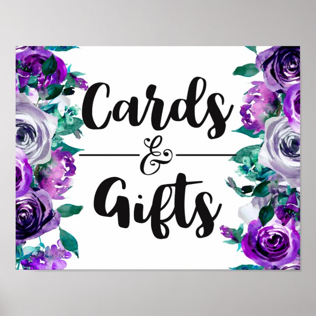 Pôster Mint & Purple Floral Wedding Cards & Gifts (Frente)