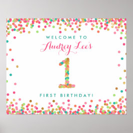 Poster Mint Teal Dourado 1 Ano Festa de aniversário Bem-v