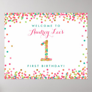 Poster Mint Teal Dourado 1 Ano Festa de aniversário Bem-v