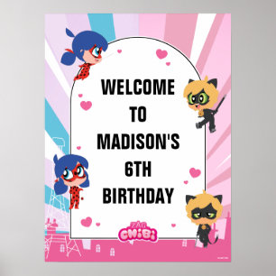 Poster Miraculosa Ladybug Cat Noir Chibi Aniversário Bem-