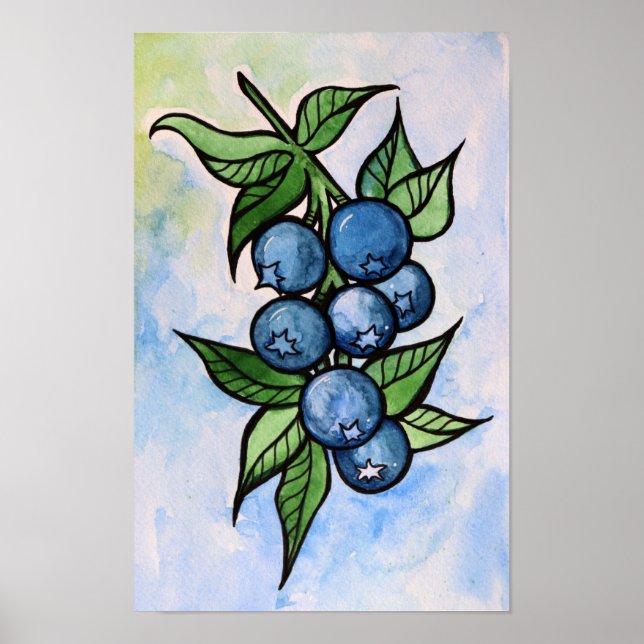 Poster Mirtilos em Aquarela (Frente)