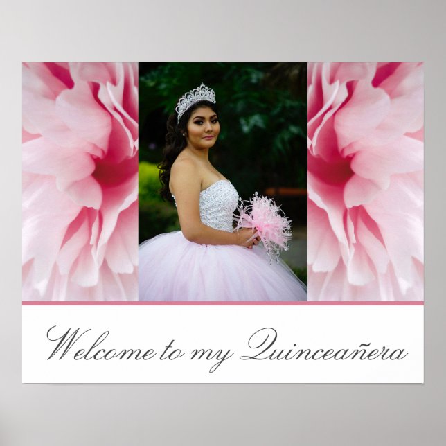Poster Mis Quince Pink Floral Bem-vindo à minha Quinceañe (Frente)