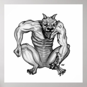 Poster Mischwesen Golem diabo design branco-negro