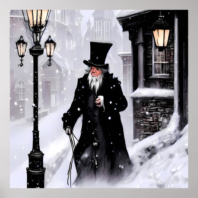 Poster Miserabilista Ebenezer Scrooge Snowy Rua Vitoriana (Frente)