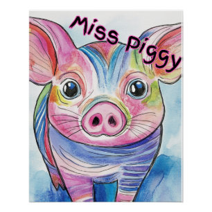 Pôster Miss Piggy Watercolor Poster para crianças