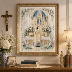 Poster Missa Latina Tradicional Primeira Missa Aquarela