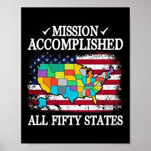 Poster Missão Cumprida em Todos os 50 Estados Visite Todo