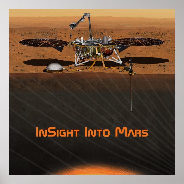 Poster Missão do Módulo de Aterrisagem InSight em Marte (Frente)